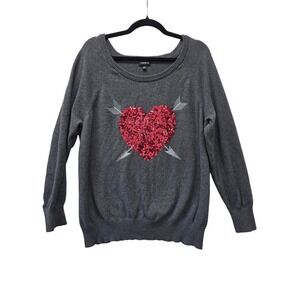 Torrid Womens Gray Sequin Heart Arrow Sweater Size 1 1X Charcoal‎ Cotton Knit